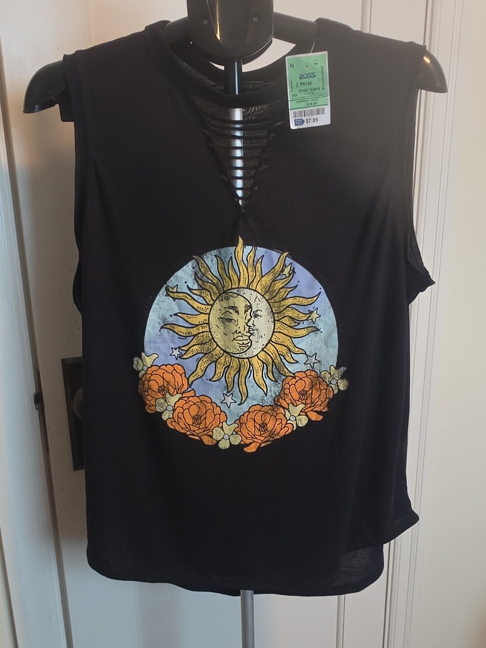 Cold Crush Black Muscle Tee with Sun & Orange Floral Graphic